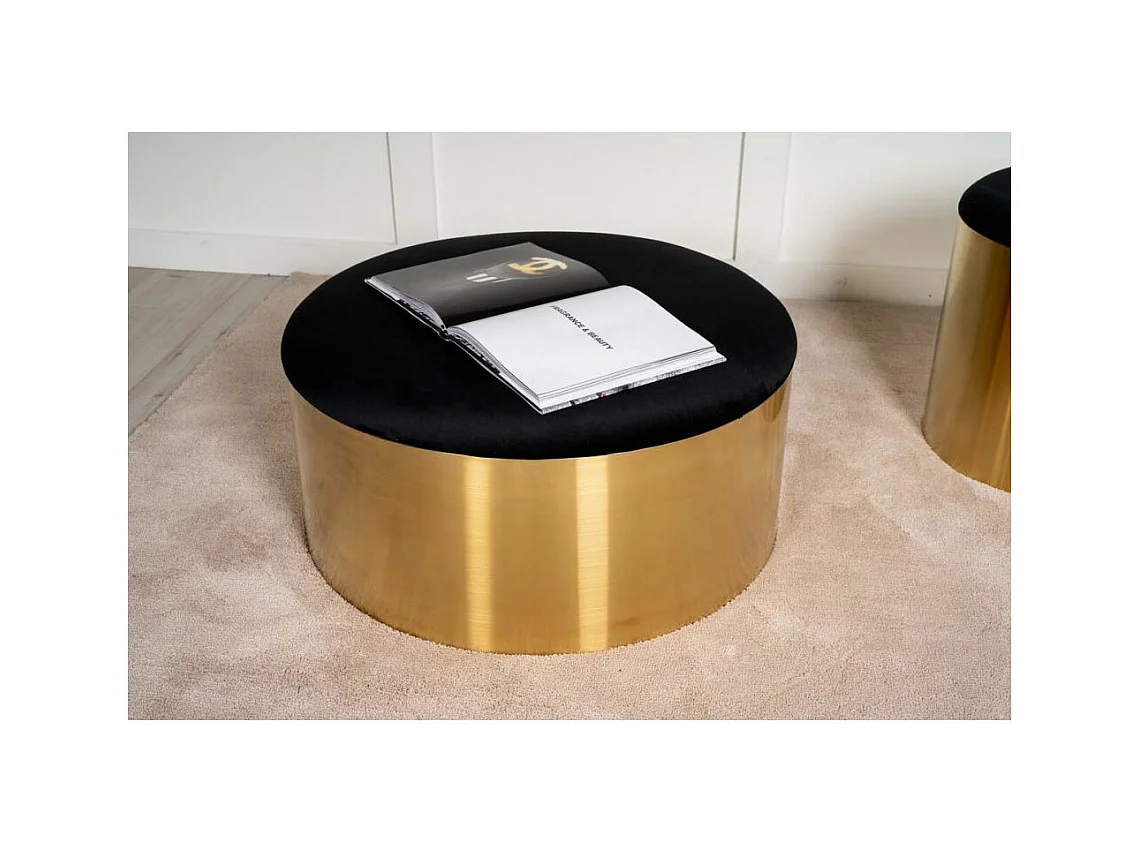 Pouf con cuscino in velluto nero e rame Puff 75 cm