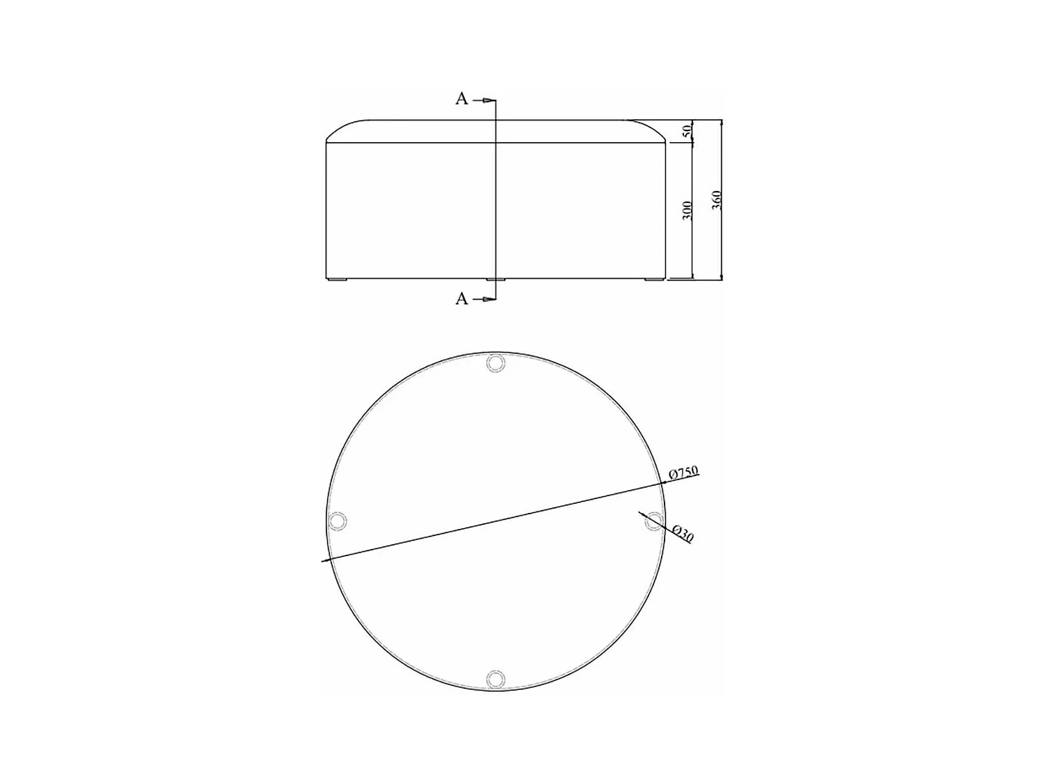 Pouf con cuscino in velluto nero e rame Puff 75 cm