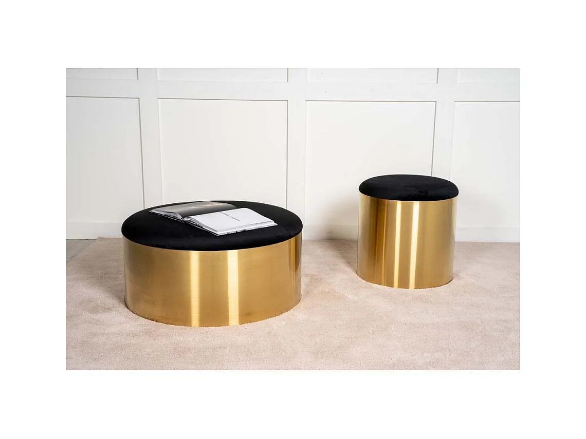 Pouf con cuscino in velluto nero e rame Puff 75 cm