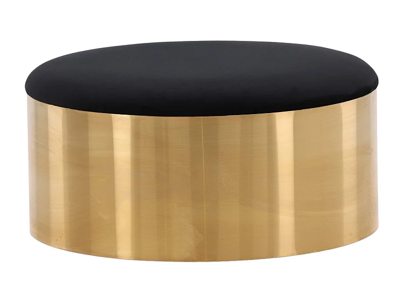 Puff poef, hocker Ø75cm velours zwart, messing.