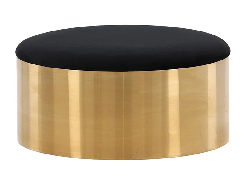 Puff poef, hocker Ø75cm velours zwart, messing.