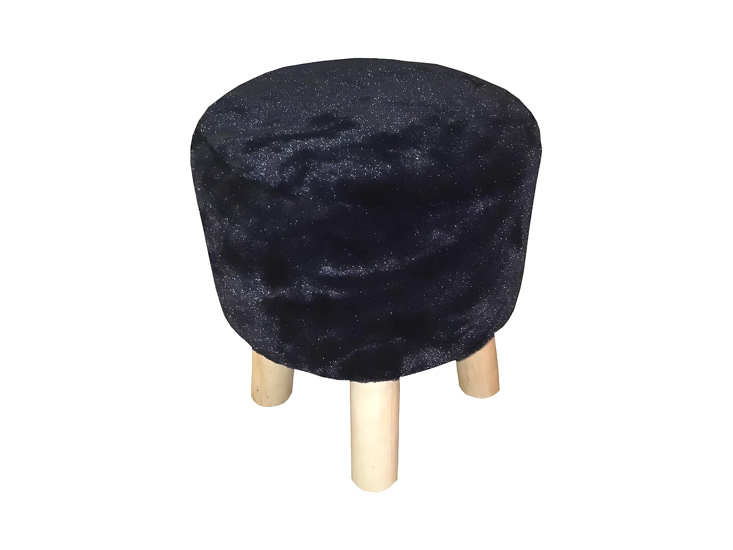 Pouf trépied imitation fourrure noire