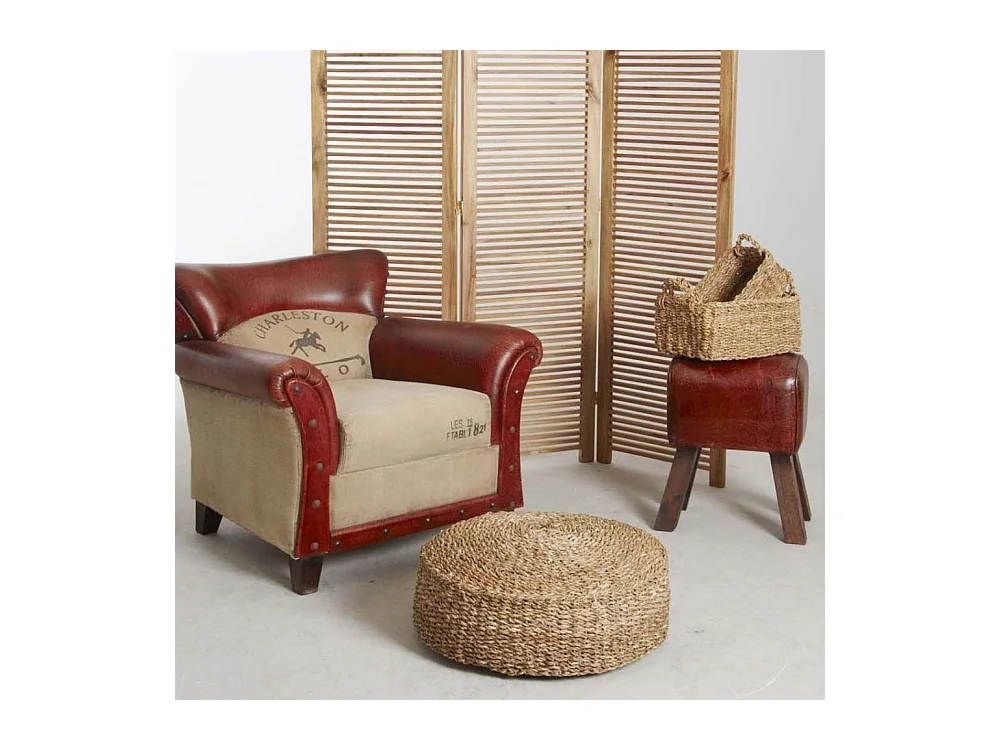 Pouf rond en jonc de mer