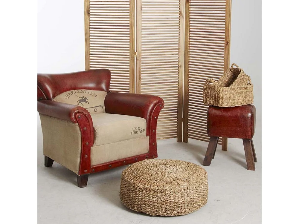 Pouf rond en jonc de mer