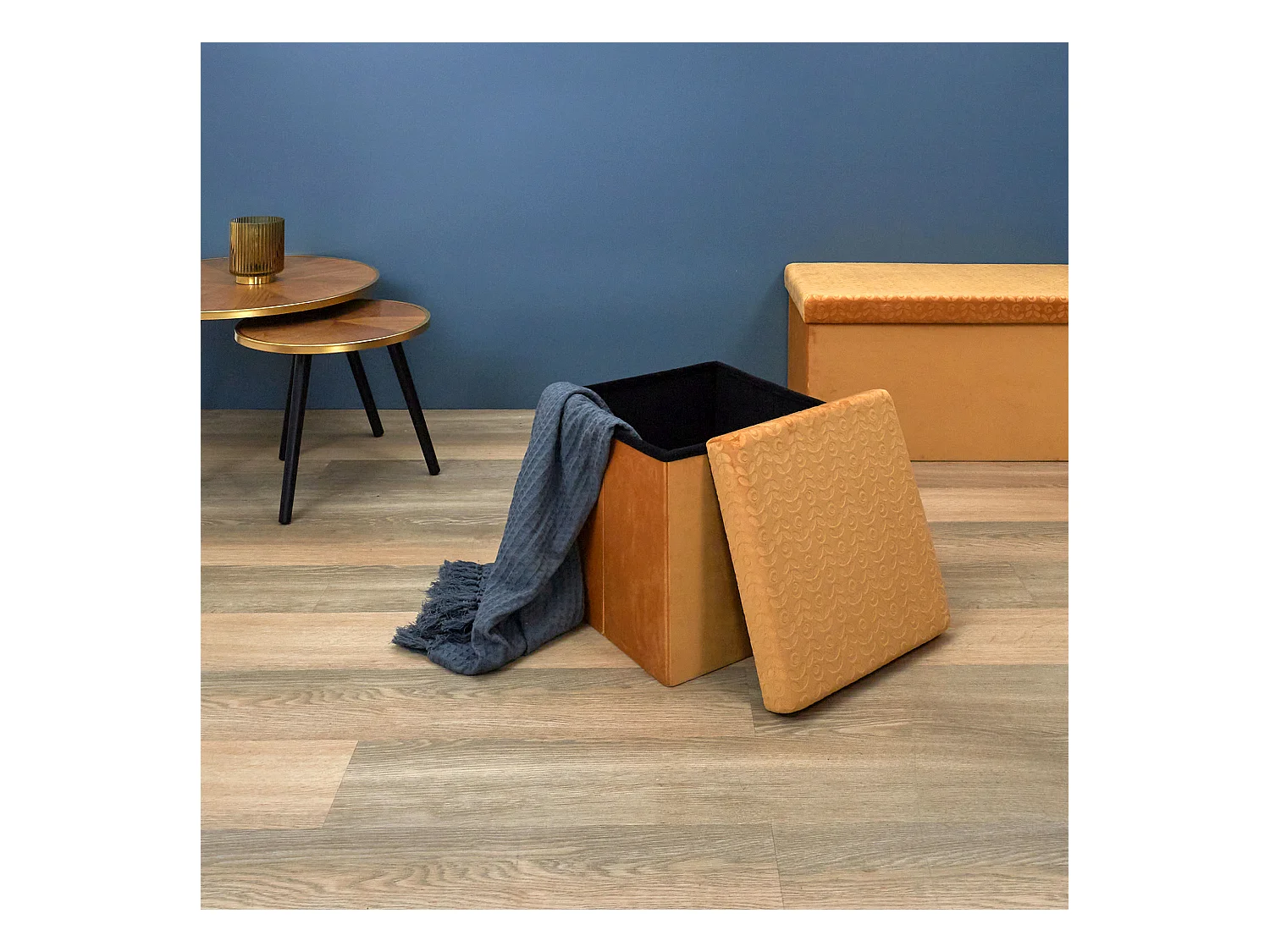 Coffre Pouf Pliable Retro Moutarde Jaune