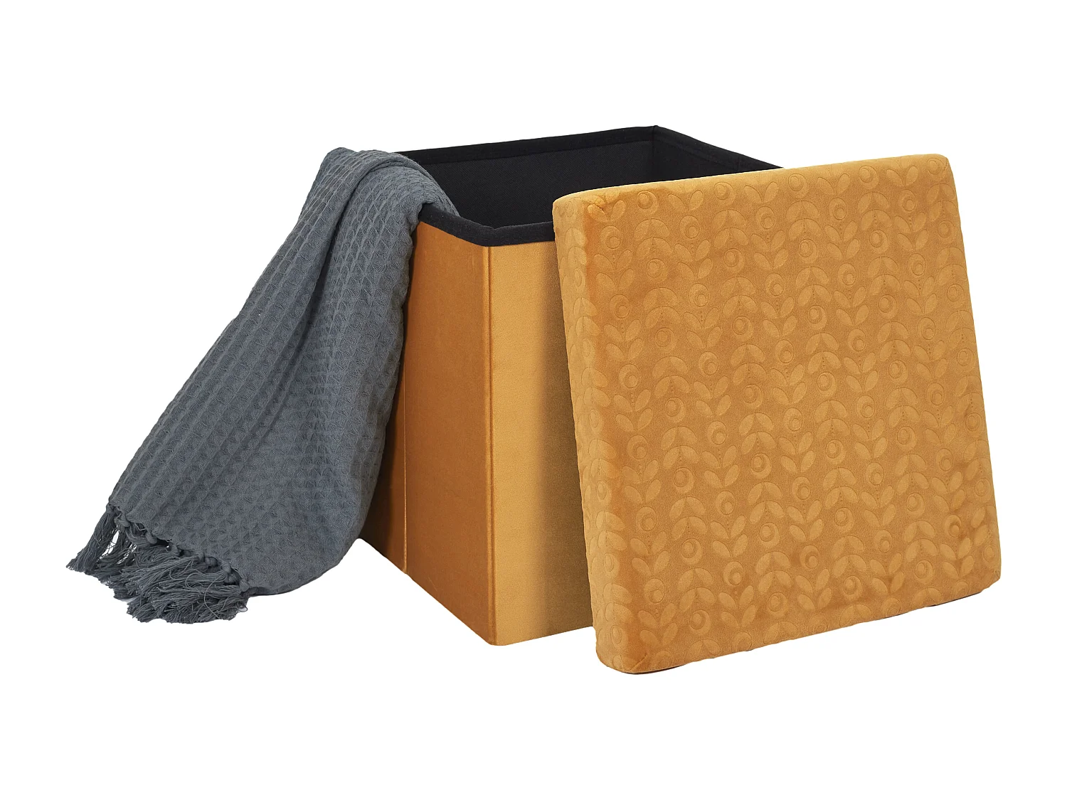 Coffre Pouf Pliable Retro Moutarde Jaune