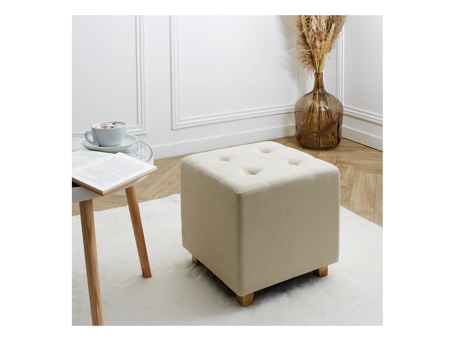 Pouf Carre Hippolyte Beige Beige