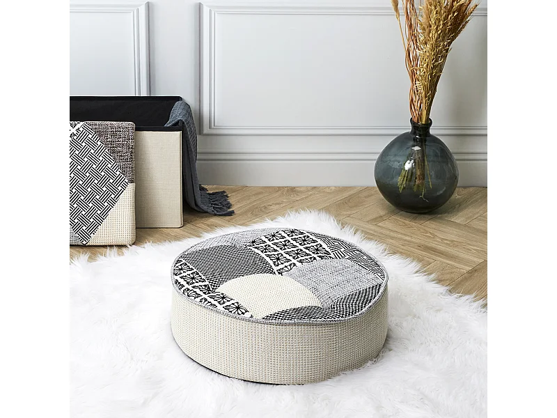 Pouf Rond Patchwork Gris Gris, Multicolore
