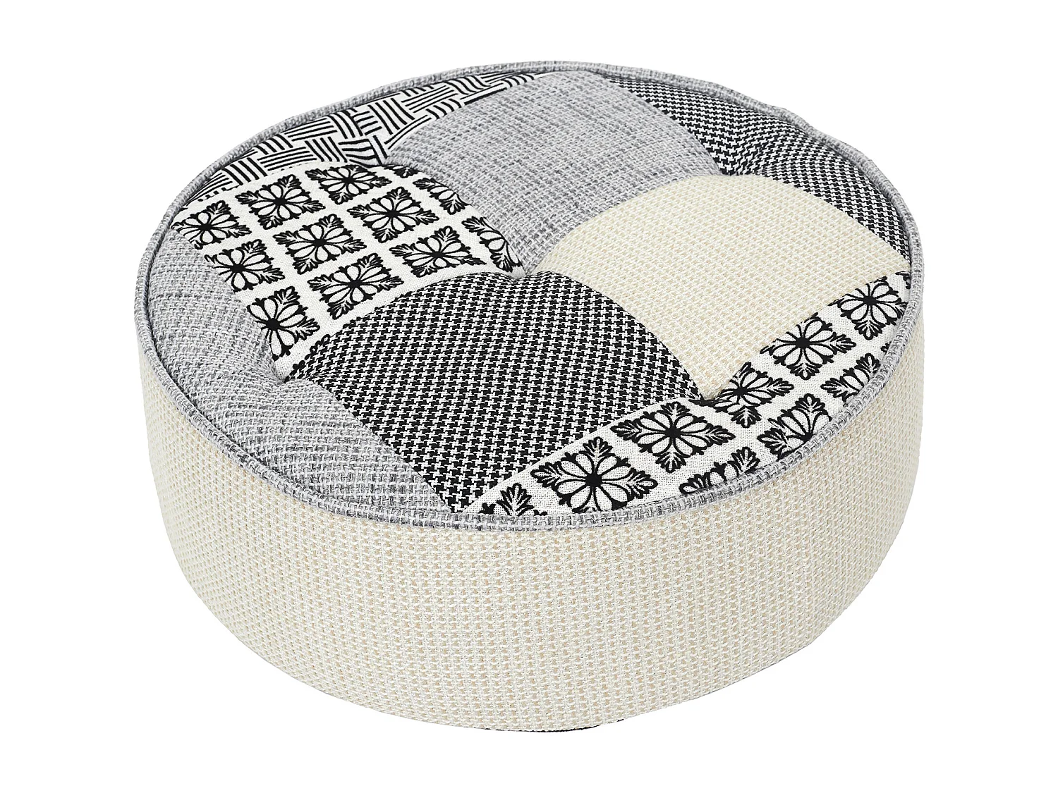 Pouf Rond Patchwork Gris Gris, Multicolore