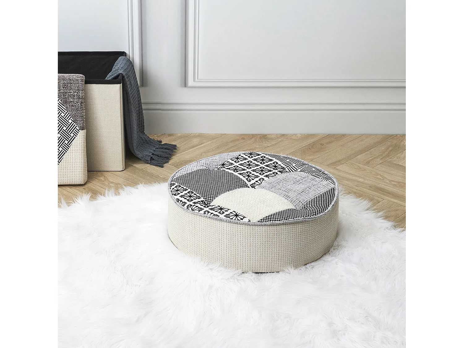 Pouf Rond Patchwork Gris - Lot De Out Gris, Multicolore
