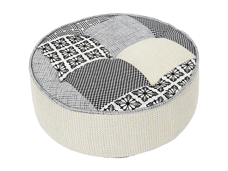 Pouf Rond Patchwork Gris Gris, Multicolore