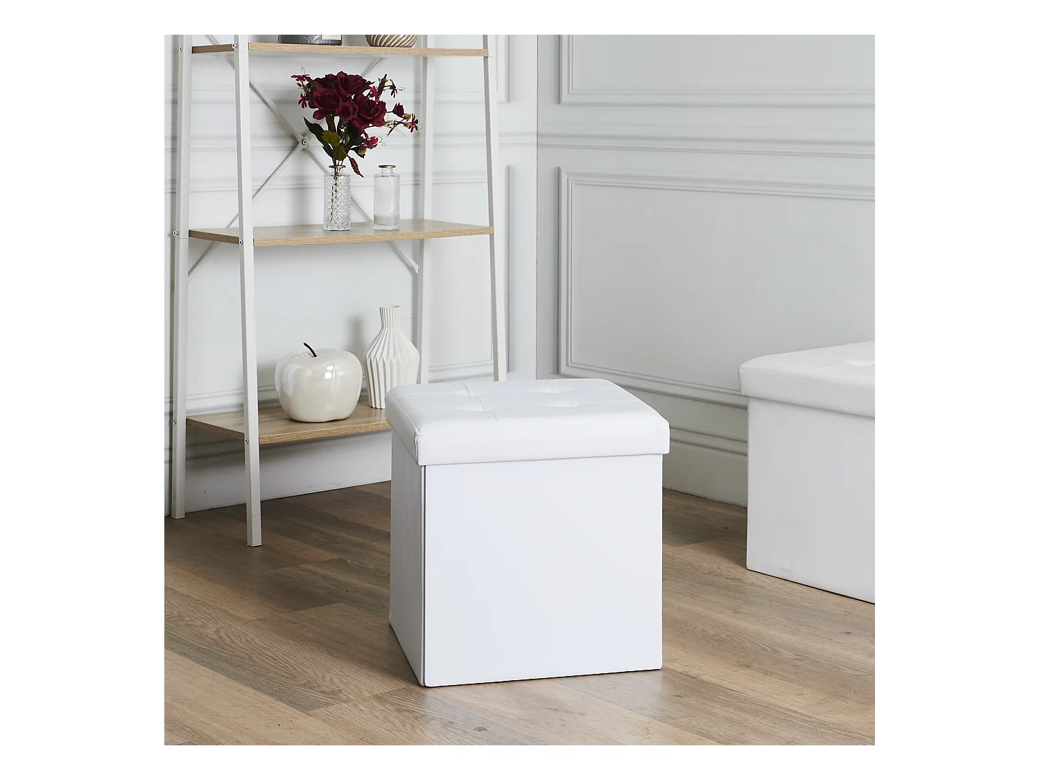 Coffre Pouf Pliable Pu Blanc Blanc