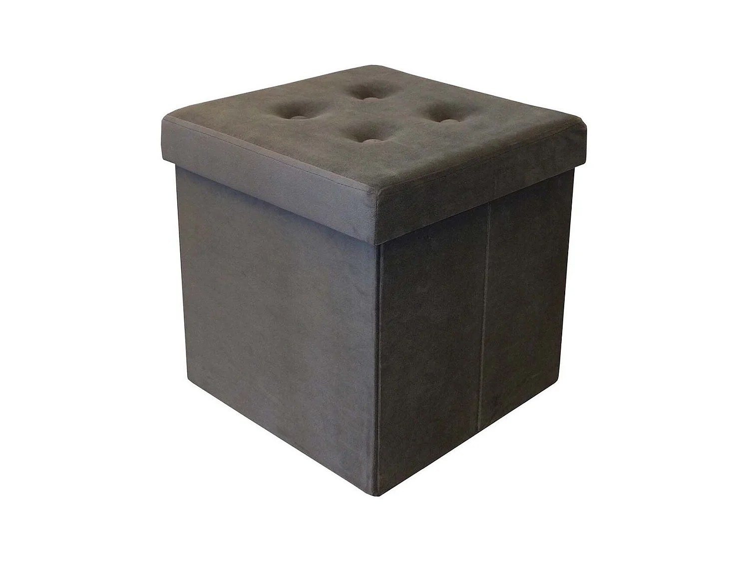 Pouf coffre carré en velours synthétique capitonné Gris anthracite