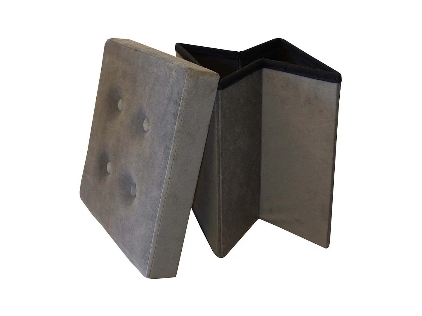 Pouf coffre carré en velours synthétique capitonné Gris anthracite