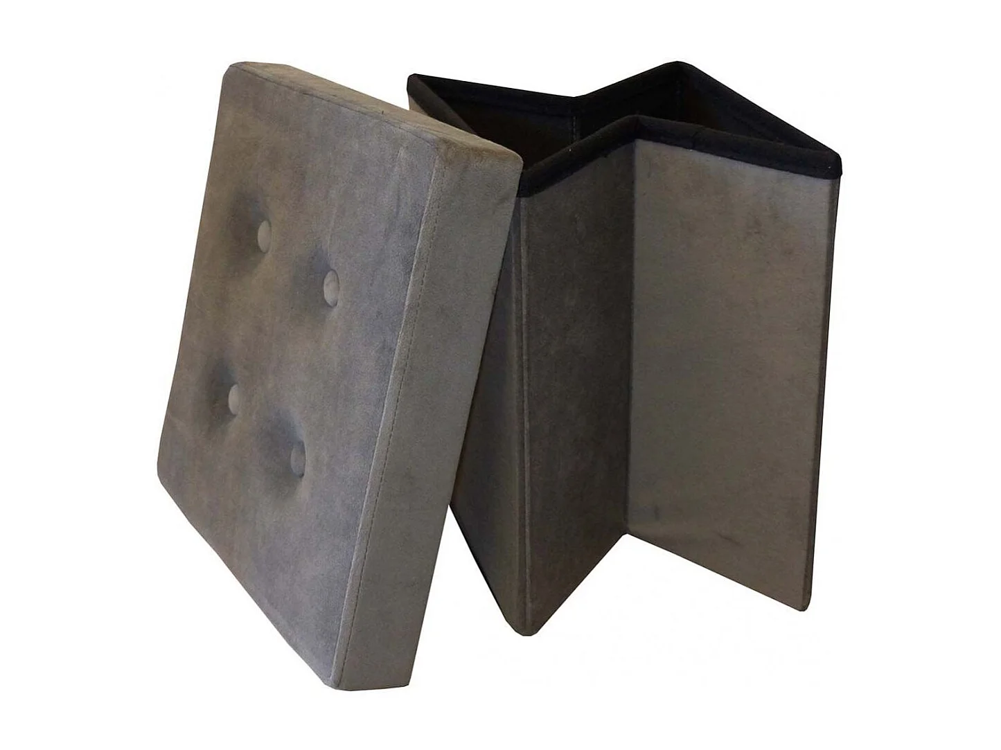 Pouf coffre carré en velours synthétique capitonné Gris anthracite