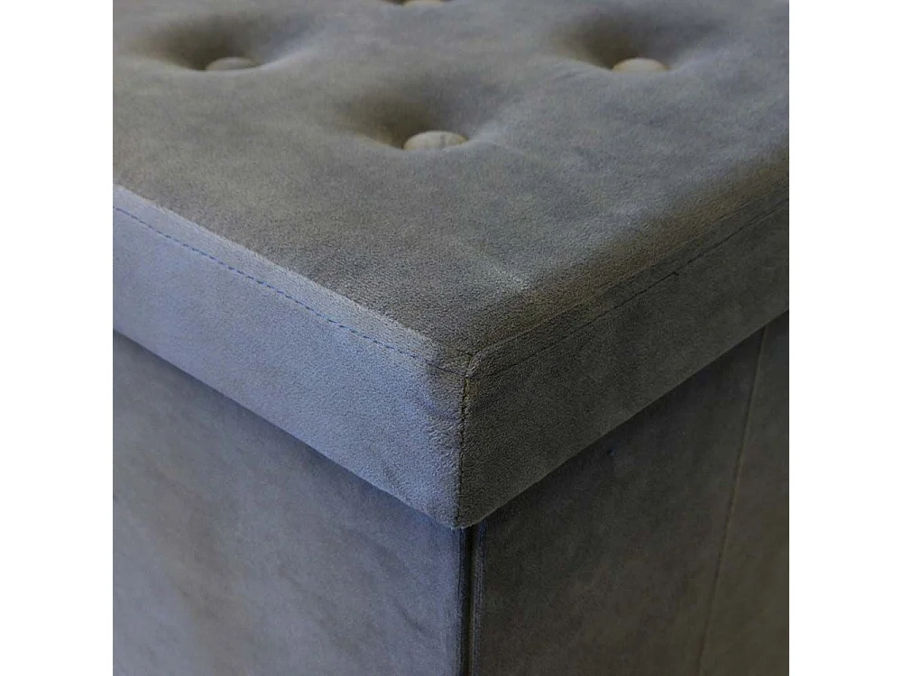 Pouf coffre carré en velours synthétique capitonné Gris anthracite