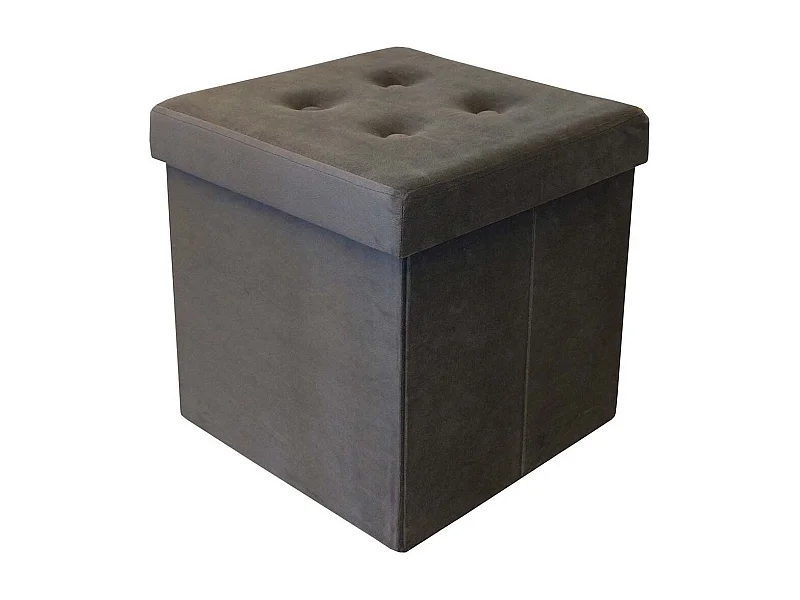 Pouf coffre carré en velours synthétique capitonné Gris anthracite