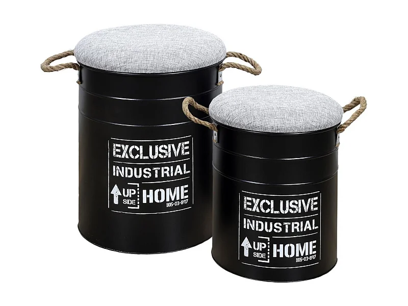 Lot de 2 Poufs Gigognes "Baril Dock" 44cm Noir