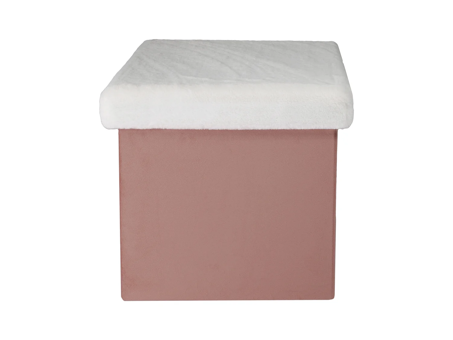 Coffre Pouf Pliable Rose Imitation Fourrure Leo Rose, Blanc