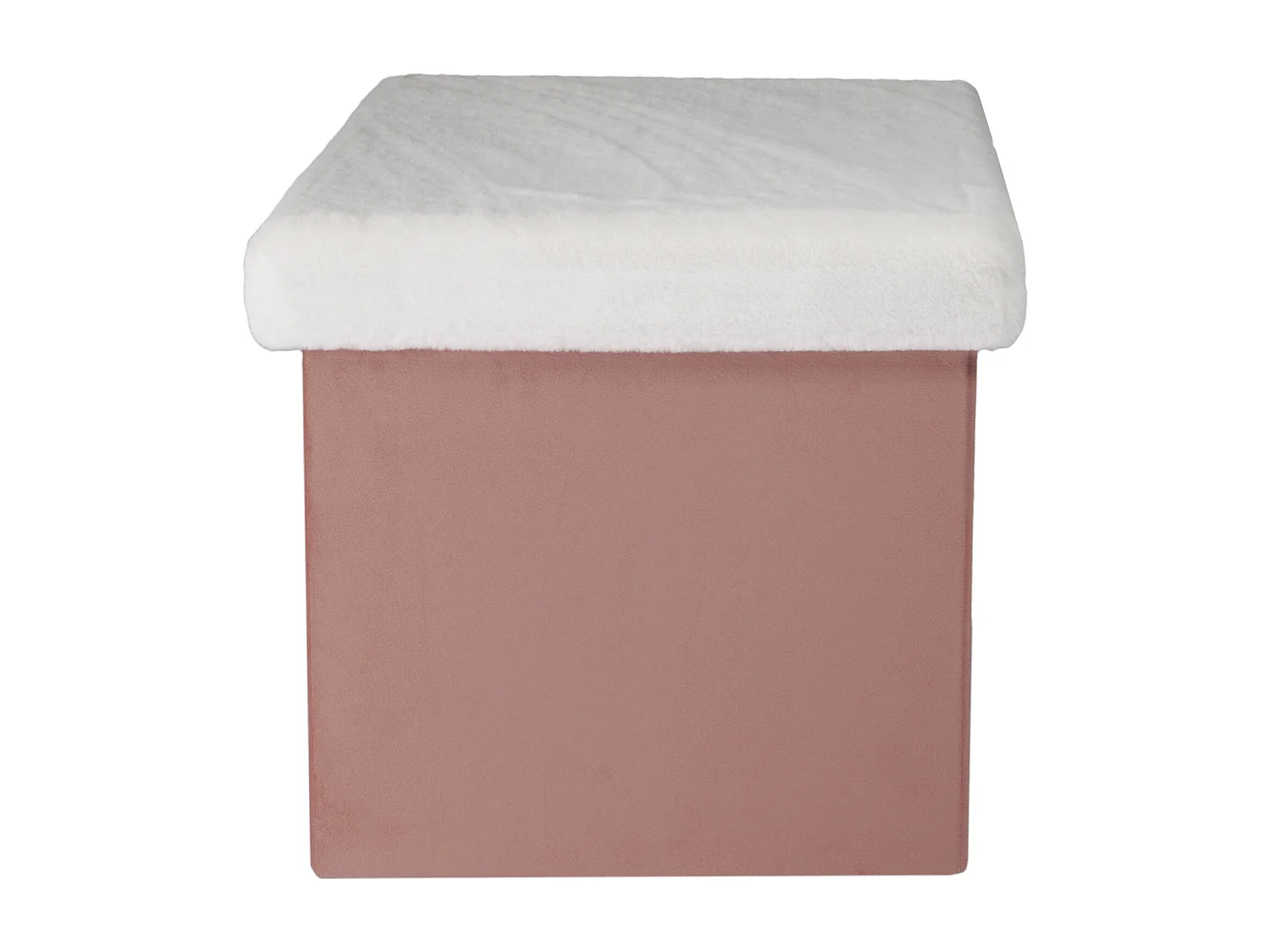 Coffre Pouf Pliable Rose Imitation Fourrure Leo Rose, Blanc