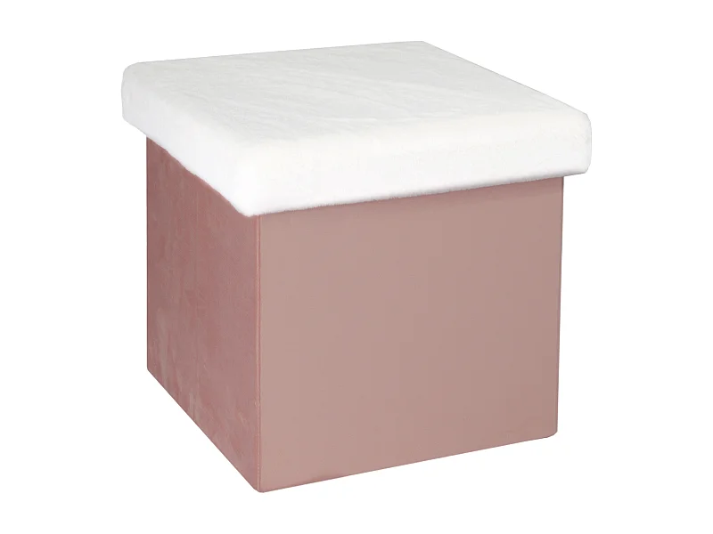 Coffre Pouf Pliable Rose Imitation Fourrure Leo Rose, Blanc