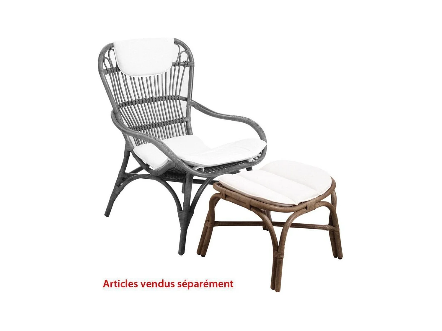 Pouf en rotin gris vintage