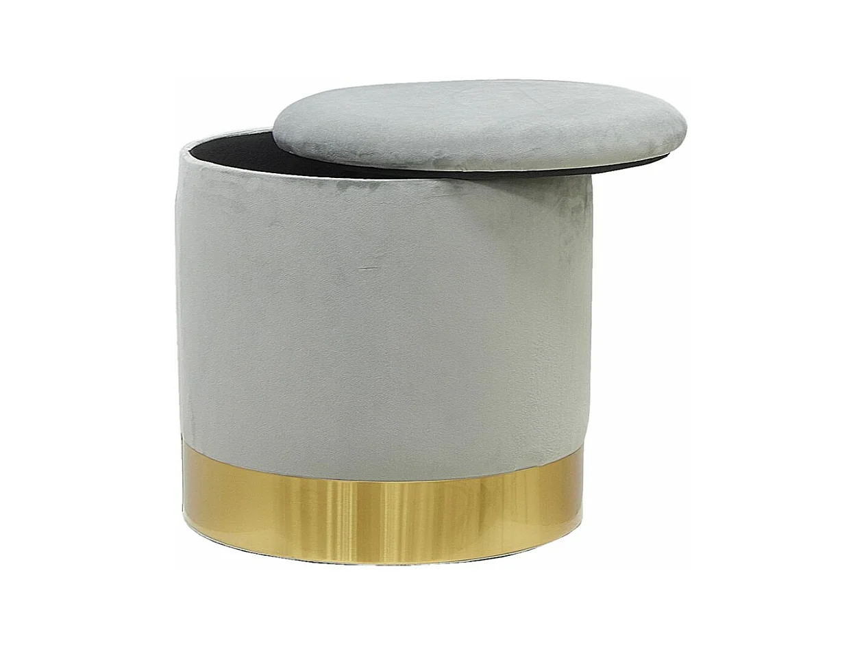 Pouf coffre en velours et métal Gris/Or