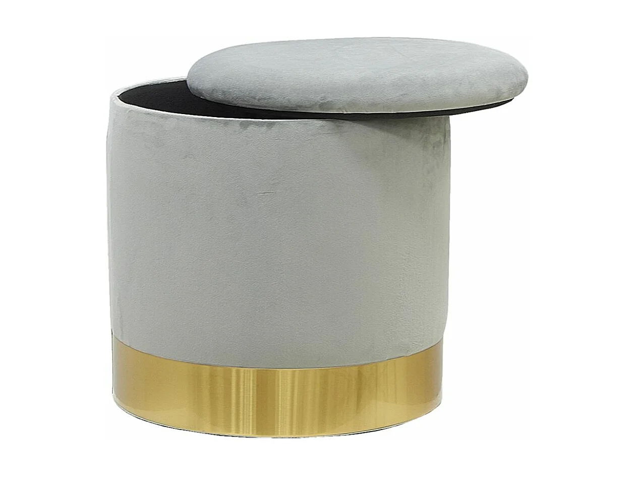 Pouf coffre en velours et métal Gris/Or