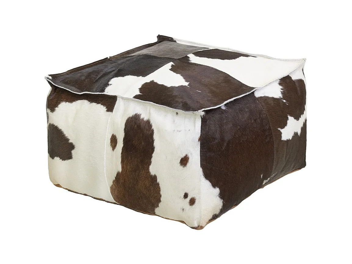 Pouf carré en peau de vache véritable
