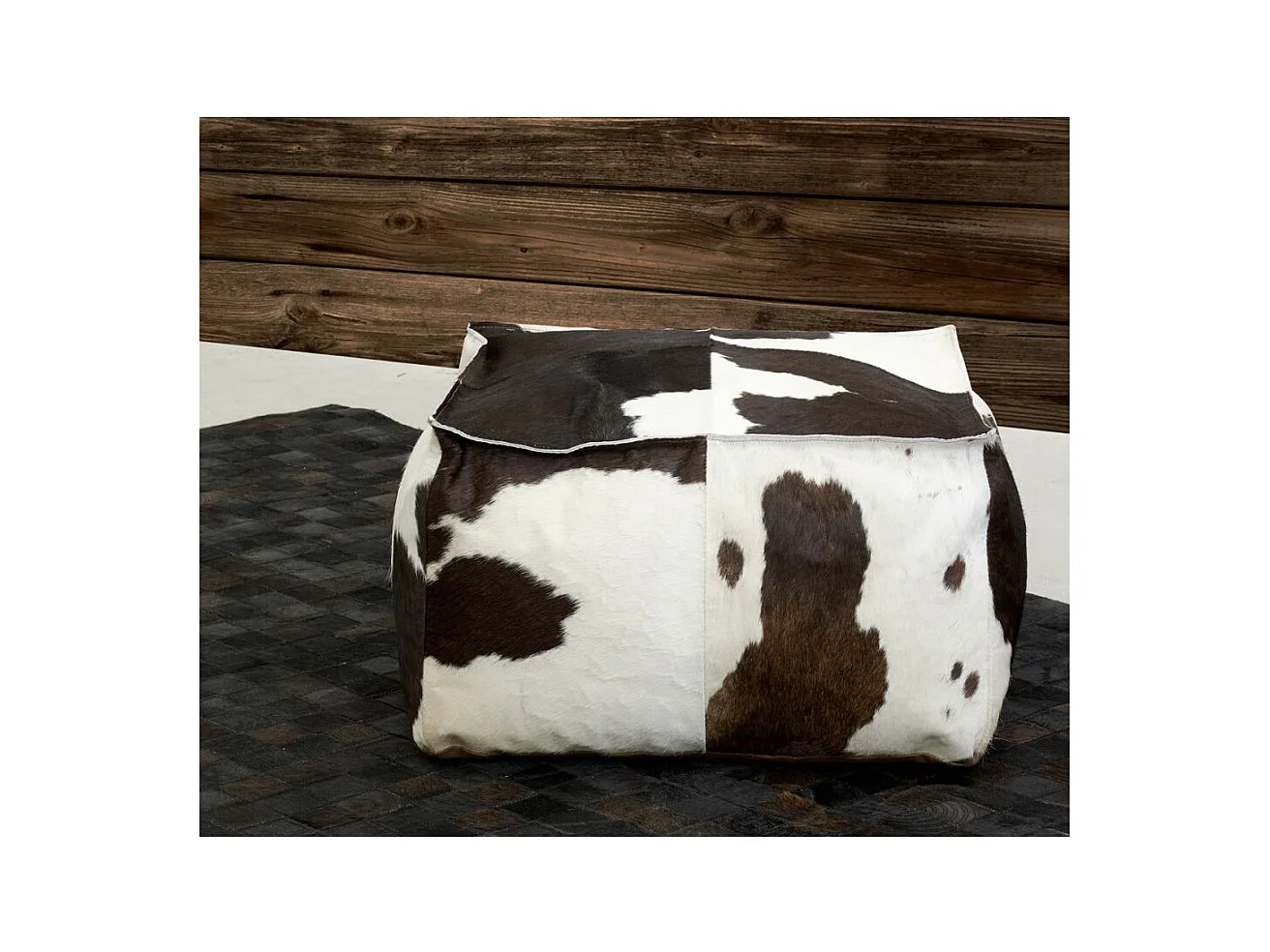 Pouf carré en peau de vache véritable