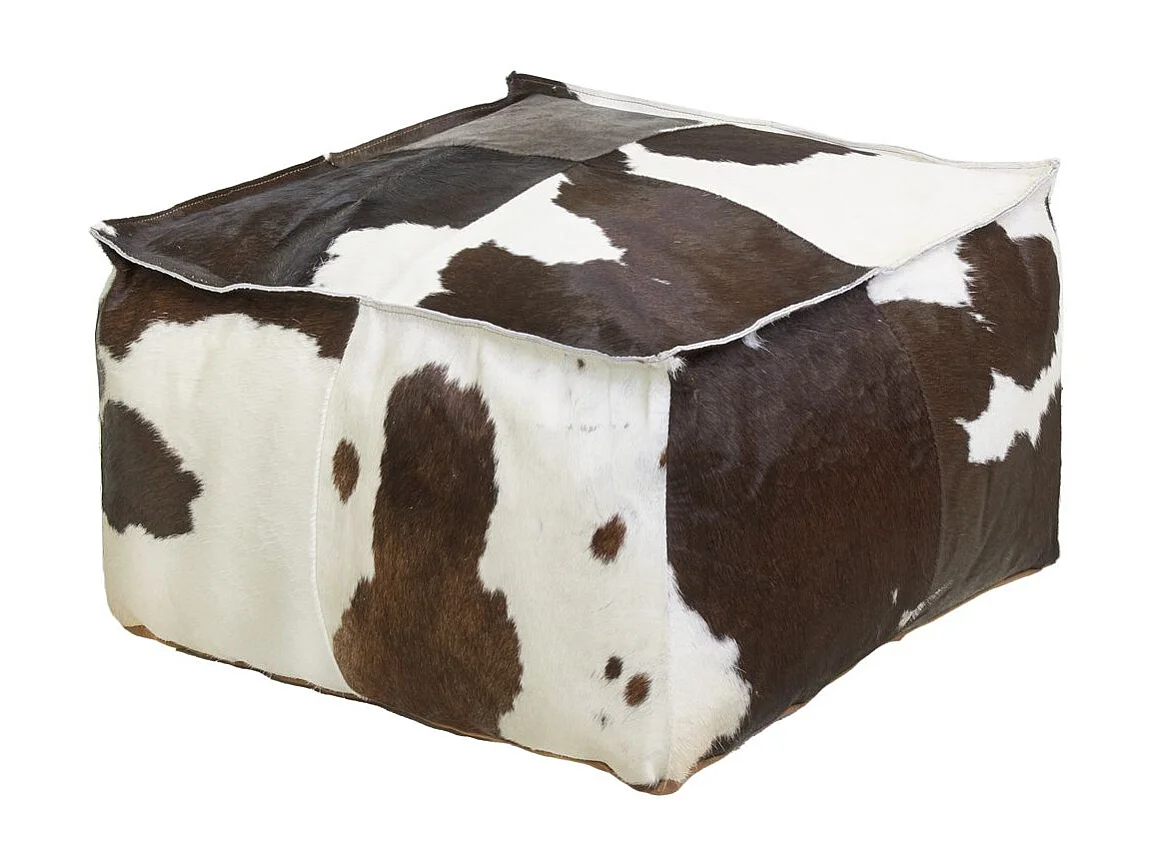 Pouf carré en peau de vache véritable