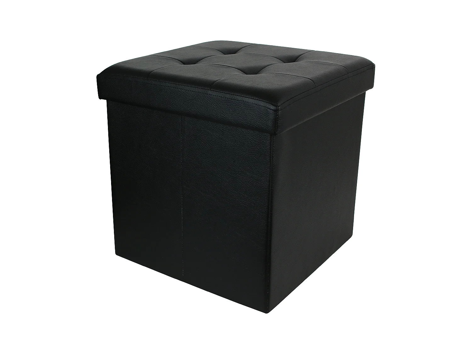 Coffre Pouf Pliable Pu Noir Noir
