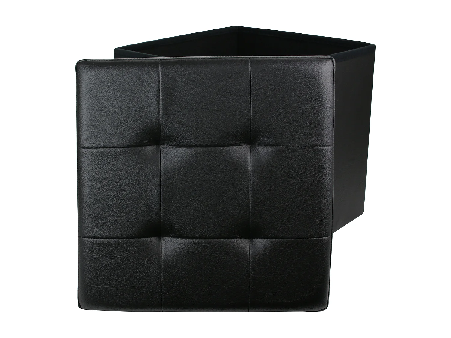 Coffre Pouf Pliable Pu Noir Noir