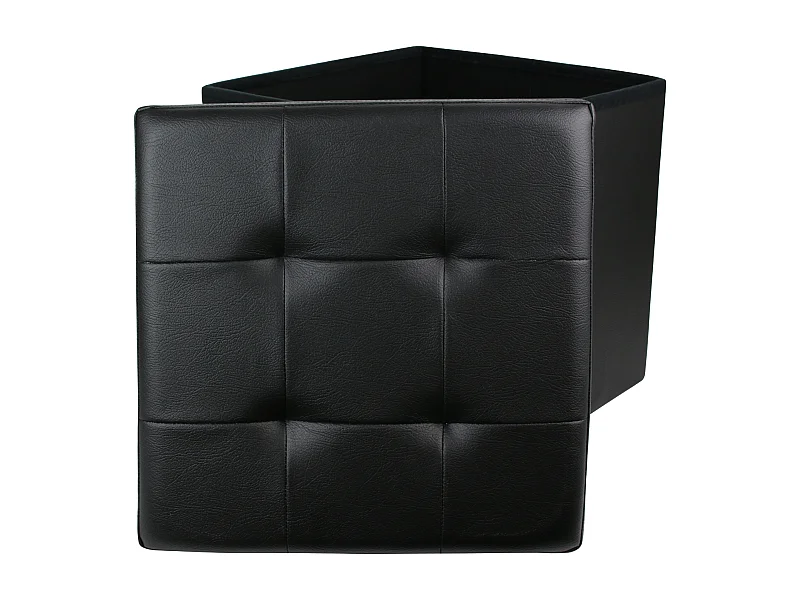 Coffre Pouf Pliable Pu Noir Noir