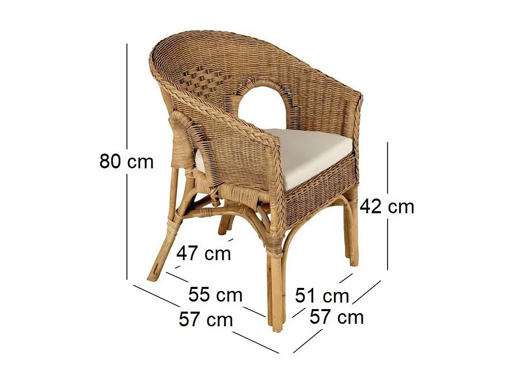 Fauteuil en rotin patiné marron Léa Sans coussin Sans coussin