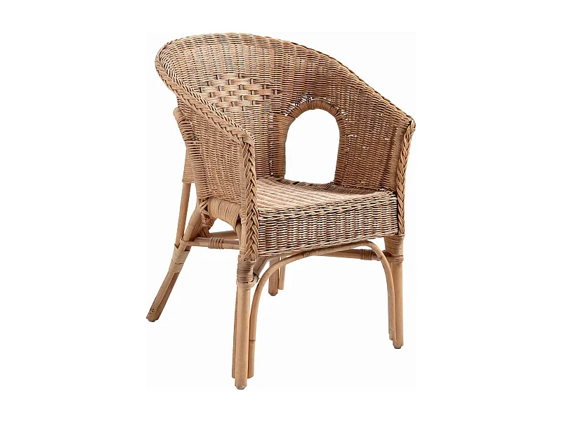 Fauteuil en rotin patiné marron Léa Sans coussin Sans coussin