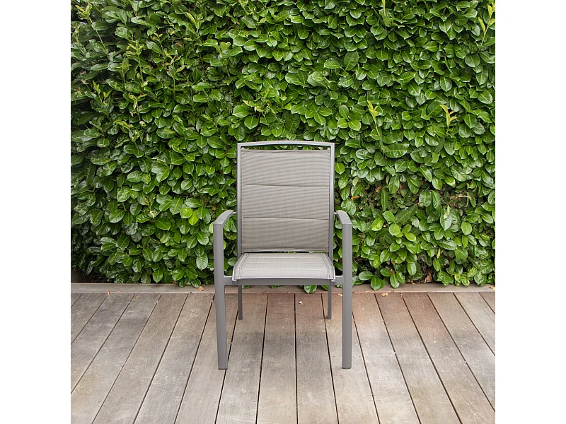 Fauteuil Modulo structure aluminium grise et assise textilène grise