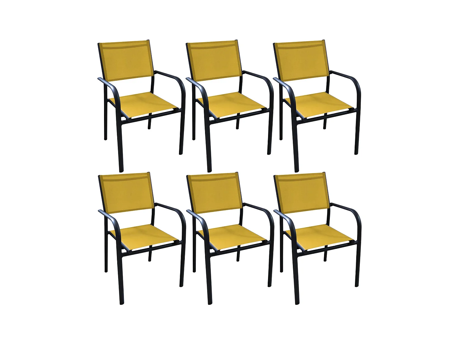 Fauteuil en aluminium Duca (Lot de 6) Graphite et moutarde