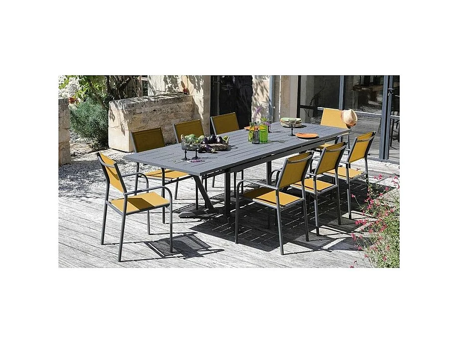 Fauteuil en aluminium Duca (Lot de 6) Graphite et moutarde