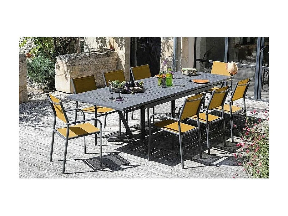 Fauteuil en aluminium Duca (Lot de 6) Graphite et moutarde