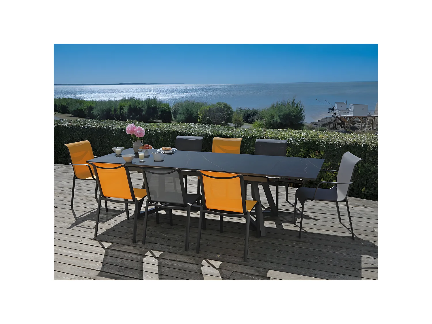 Fauteuils pour l'extérieur en aluminium Cauro (Lot de 2) Graphite et moutarde