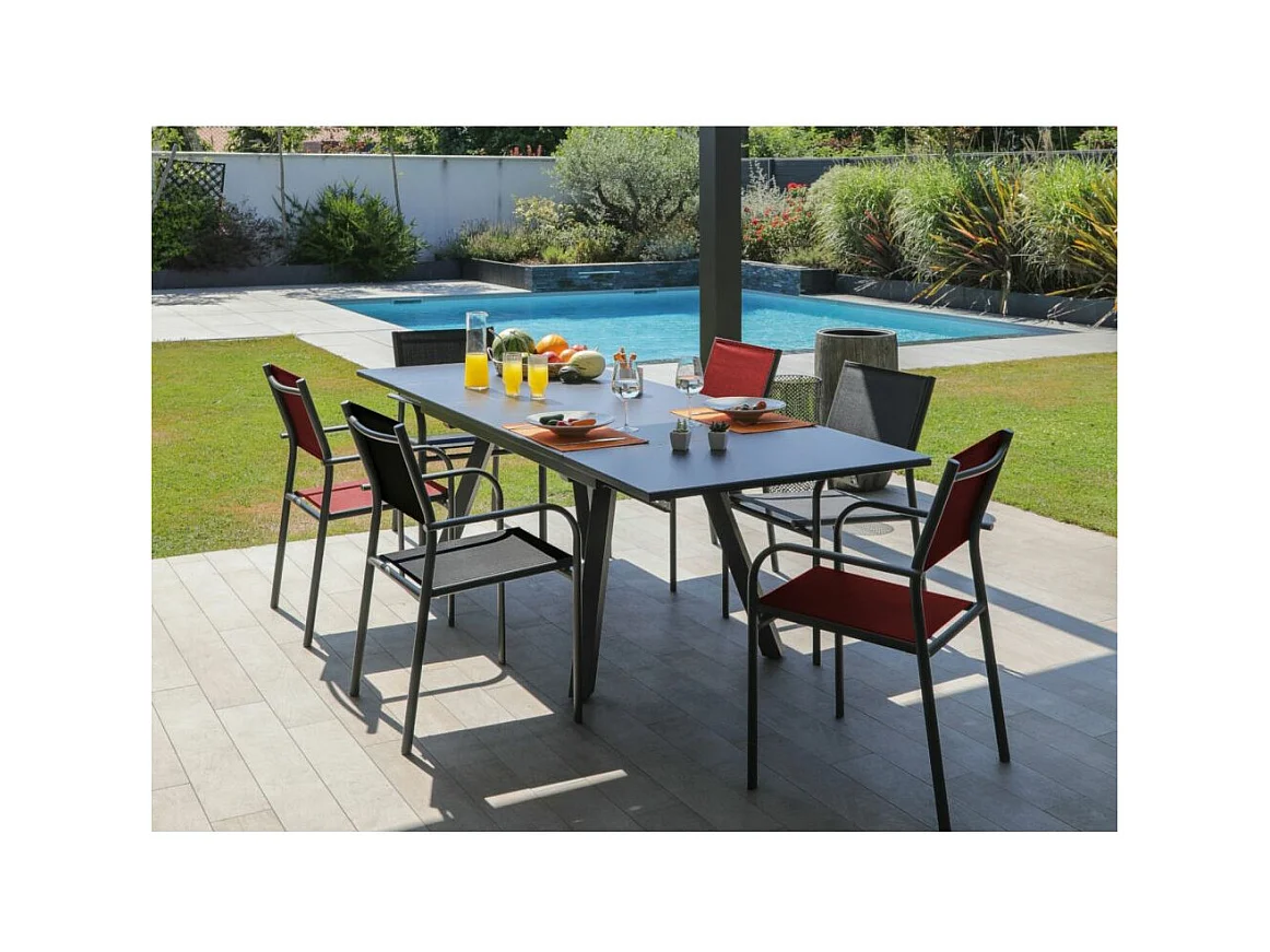 Fauteuil en aluminium Duca (Lot de 6) Graphite et noir