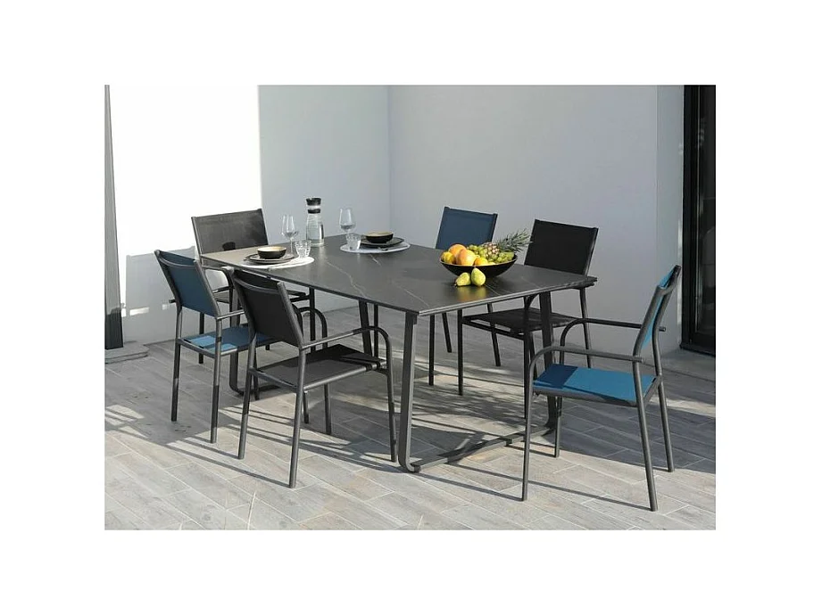 Fauteuil en aluminium Duca (Lot de 6) Graphite et noir