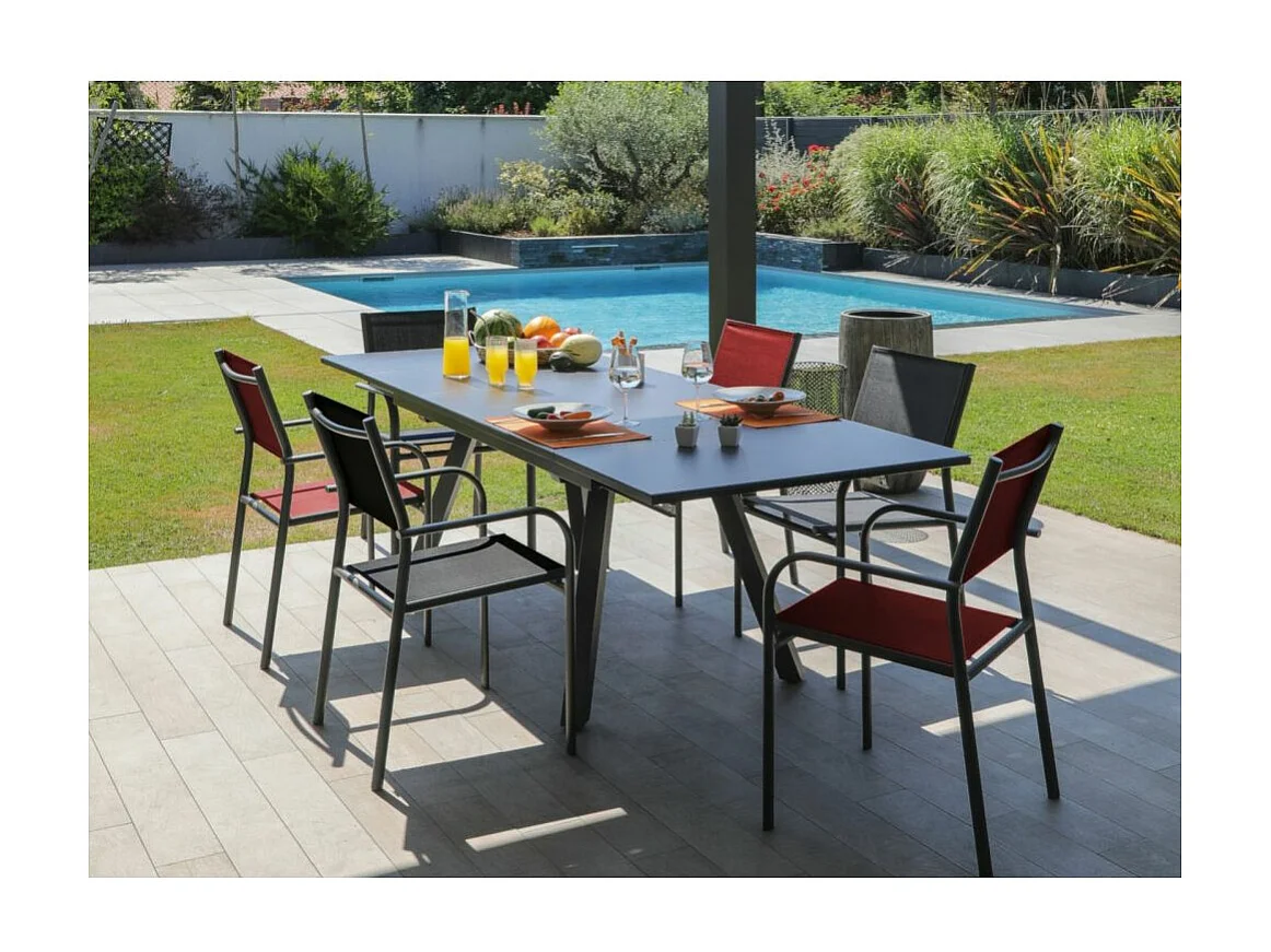 Fauteuil en aluminium Duca (Lot de 6) Graphite et noir