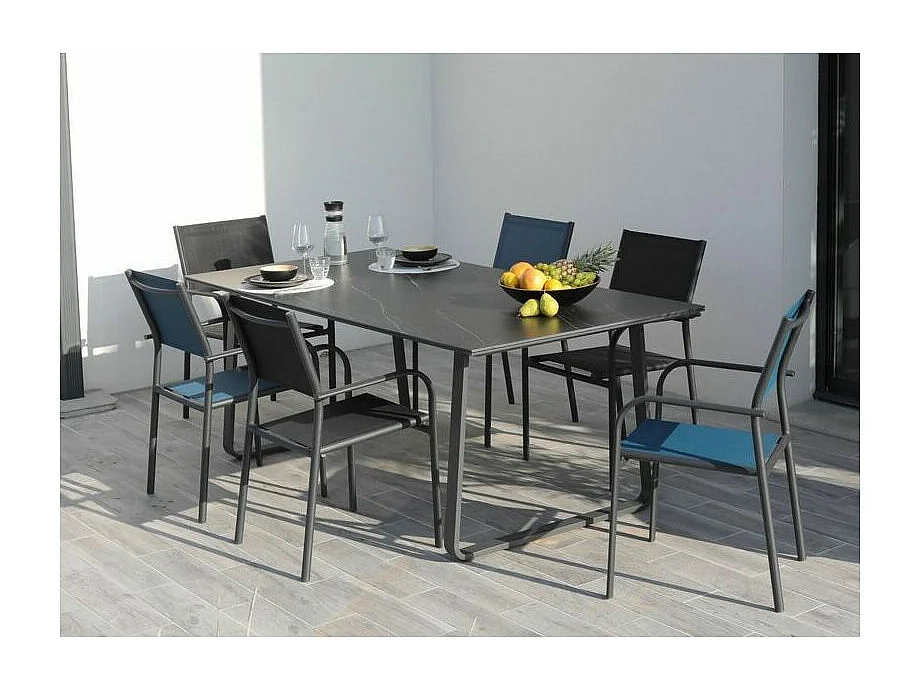 Fauteuil en aluminium Duca (Lot de 6) Graphite et noir