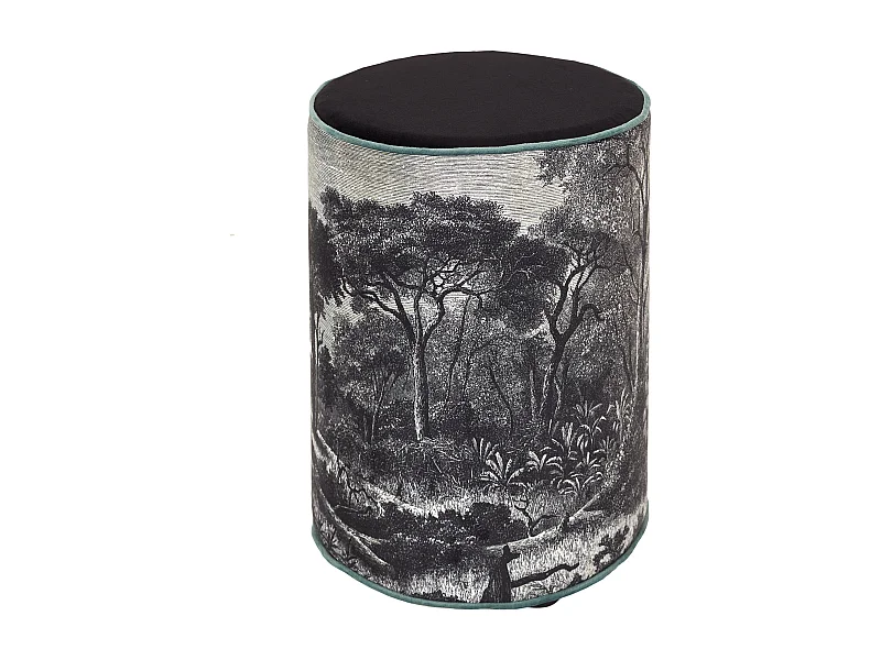 Pouf Imprimé Design "Black Forest" 36cm Noir