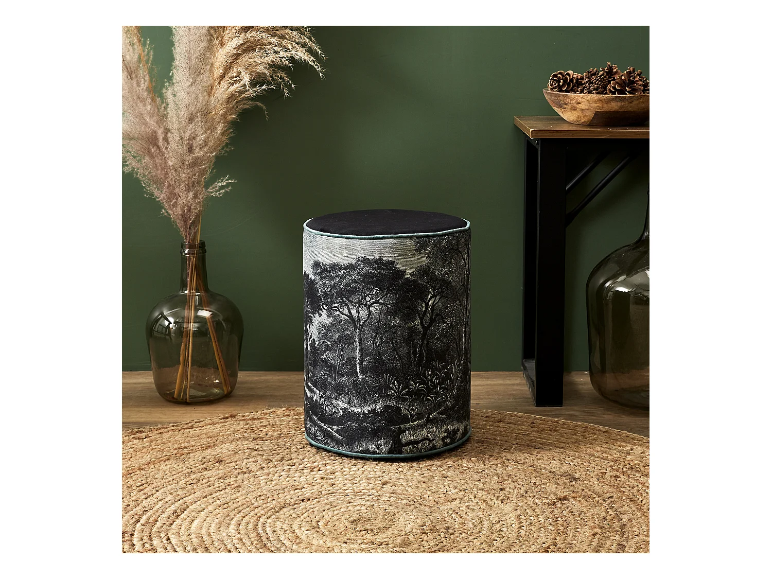 Pouf Imprimé Design "Black Forest" 36cm Noir