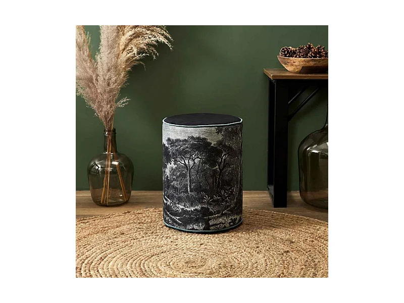 Pouf Imprimé Design "Black Forest" 36cm Noir