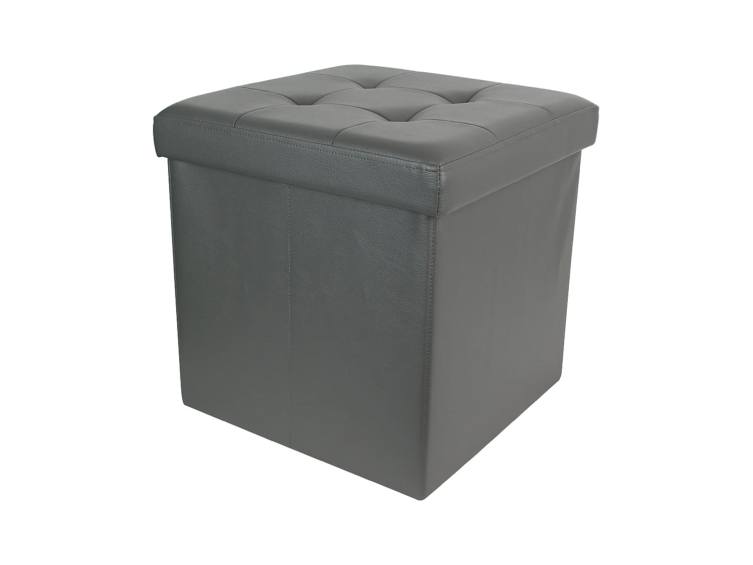 Coffre Pouf Pliable Pu Gris Gris
