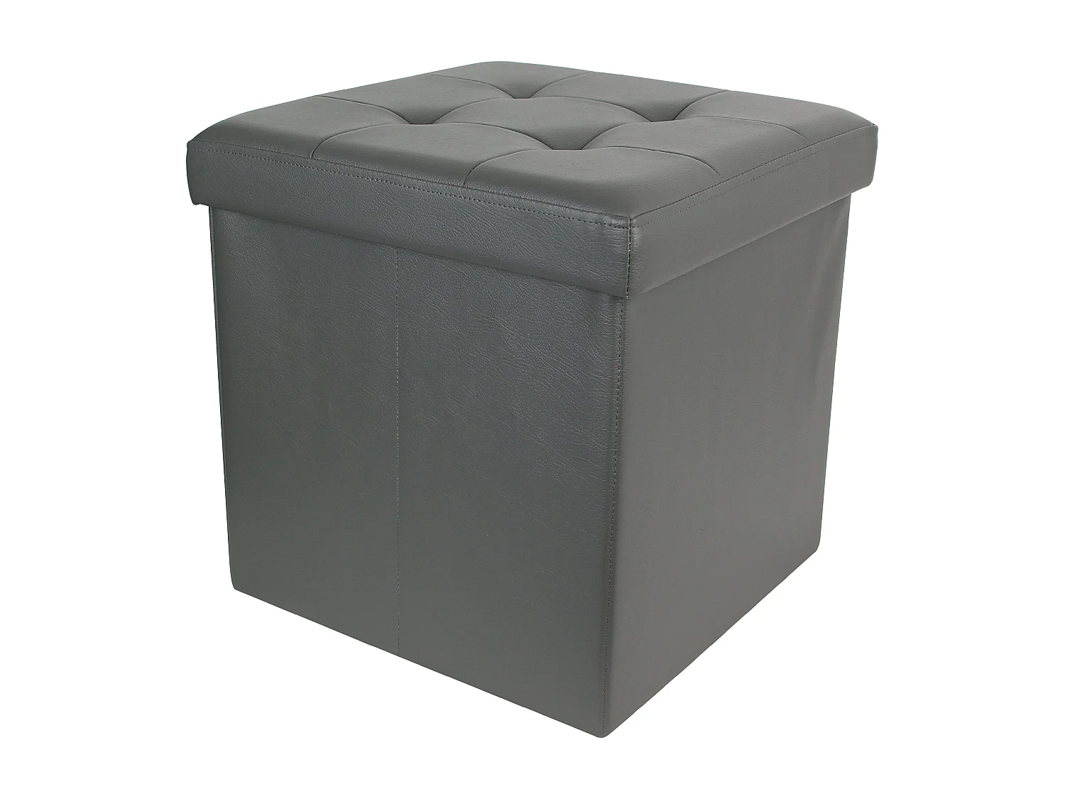 Coffre Pouf Pliable Pu Gris Gris
